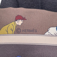 Load image into Gallery viewer, HERMES Twilly Horse Racing Marron Glacé/Crème/Taupe Grey Silk100%
