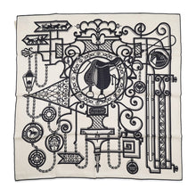 Load image into Gallery viewer, HERMES Carre (saddle maker's sign) Size 70 Ivoire/Black/Grey Argent Silk100%