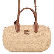 Load image into Gallery viewer, MIUMIU Raffia Handbag Beige/CognacBrown5BA312_2IHX_F0A5T_V_OOO Leather Raffia