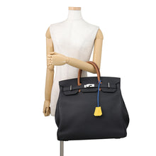 Load image into Gallery viewer, HERMES HAUT A COURROIES Tricolore Black/Gold/Blue Royal Togo Leather Size 40