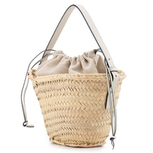 将图像加载到图库查看器中,LOEWE Drawstring bucket bag Natural/WhiteA223222X01 2163 Palm Leaf Leather Size Mini