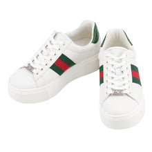 将图像加载到图库查看器中,GUCCI Ace Web Stripe Platform Sneakers White/Green/Red791399 Leather Size 34 1/2