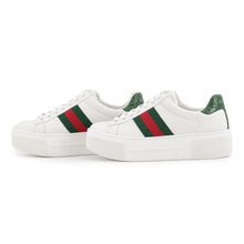 将图像加载到图库查看器中,GUCCI Ace Web Stripe Platform Sneakers White/Green/Red791399 Leather Size 34 1/2