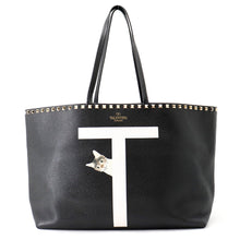 Load image into Gallery viewer, Valentino Garavani Rock Studded Pet Tote Black/White Leather