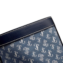 Load image into Gallery viewer, JIMMY CHOO NINE 2 FINE Shopping Tote Bag White/Denim Leather Canvas