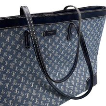 Load image into Gallery viewer, JIMMY CHOO NINE 2 FINE Shopping Tote Bag White/Denim Leather Canvas