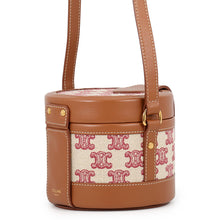Load image into Gallery viewer, CELINE Triomphe Tambour Shoulder Bag Brown/Beige/Red Leather Canvas Size Small