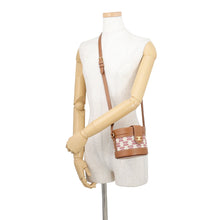 Load image into Gallery viewer, CELINE Triomphe Tambour Shoulder Bag Brown/Beige/Red Leather Canvas Size Small