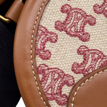 Load image into Gallery viewer, CELINE Triomphe Tambour Shoulder Bag Brown/Beige/Red Leather Canvas Size Small
