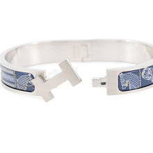 Load image into Gallery viewer, HERMES ClicHH Horsewear Bracelet Size PM Blue Dye Metal Enamel