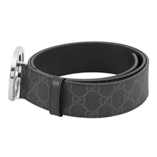Load image into Gallery viewer, GUCCI Interlocking G Belt Size 100/40 Black/Gray411924 KGDHX 8449 GG Supreme Leather
