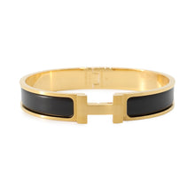 Load image into Gallery viewer, HERMES ClicHH Bangle Size PM Black Enamel Gold Plated