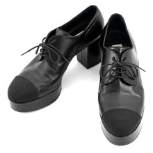 Load image into Gallery viewer, CHANEL Lace-up shoes BlackG45262 Shiny Goatskin Leather Grosgrain Size 37C