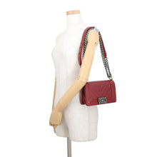 Load image into Gallery viewer, CHANEL Boy Chanel Chevron ChainShoulder Bag RedA67085 Caviar Leather Size Small