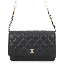 将图像加载到图库查看器中,CHANEL Matelasse Pearl Chain Wallet BlackAP1841 Lambskin Pearl