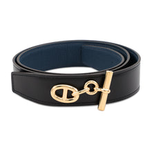 将图像加载到图库查看器中,HERMES Yachting Chaine d'Ancre Belt Size 85 Black/Blue Nuit Swift Leather Togo Leather
