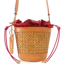 Load image into Gallery viewer, BVLGARI Serpenti Forever Bucket Bag Orange Calf Leather Rattan