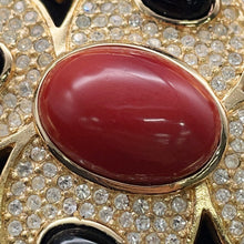 Load image into Gallery viewer, Dior Rhinestone Brooch Black/Red Metal Rhinestone