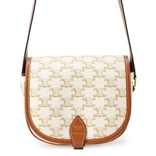 Load image into Gallery viewer, CELINE Folco Triomphe Shoulder Bag White/Brown PVC Calf Leather Size Medium
