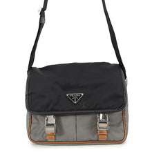 将图像加载到图库查看器中,PRADA Triangle Logo Shoulder Bag Black/Gray/Brown2VD769 Nylon Saffiano LeatherLeather