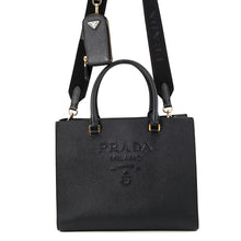 将图像加载到图库查看器中,PRADA Embossed Logo Handbag Black1BA335 Saffiano LeatherLeather