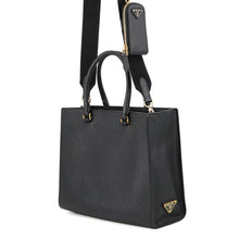 将图像加载到图库查看器中,PRADA Embossed Logo Handbag Black1BA335 Saffiano LeatherLeather