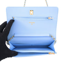 将图像加载到图库查看器中,CHANEL Matelasse Classic Chain Wallet Turnlock Light BlueAP0250 Caviar Leather
