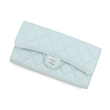 将图像加载到图库查看器中,CHANEL Matelasse Classic Long Flap Wallet Light BlueAP0241 Caviar Leather