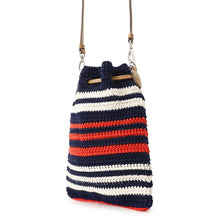 Load image into Gallery viewer, MIUMIU Crochet Border Drawstring Bag Navy/Red/White Cotton Leather
