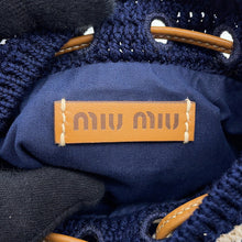 Load image into Gallery viewer, MIUMIU Crochet Border Drawstring Bag Navy/Red/White Cotton Leather