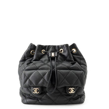 Load image into Gallery viewer, CHANEL Matelasse Drawstring Double Pocket Backpack BlackAS4342 Calf Leather