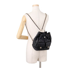 Load image into Gallery viewer, CHANEL Matelasse Drawstring Double Pocket Backpack BlackAS4342 Calf Leather