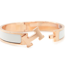Load image into Gallery viewer, HERMES Clic H Bangle Size PM White Lacquer Gold Plated