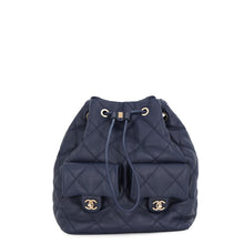 将图像加载到图库查看器中,CHANEL Matelasse Drawstring Double Pocket Backpack NavyAS4342 Calf Leather