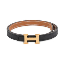 Load image into Gallery viewer, HERMES Belt buckle Mini H Leather belt 13 Size 70 Black/Gold Swift Leather Epsom