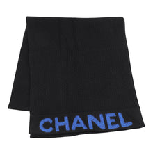 将图像加载到图库查看器中,CHANEL Large Logo Scarf Black/Blue Wool70% Cashmere30%