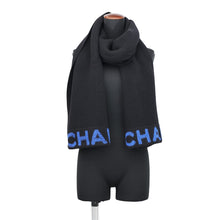 将图像加载到图库查看器中,CHANEL Large Logo Scarf Black/Blue Wool70% Cashmere30%