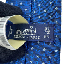 Load image into Gallery viewer, HERMES Heavy Silk Tie Stars Maillon Size 2.8" Marine/Azur/Blanc Silk100%