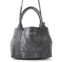 将图像加载到图库查看器中,BALENCIAGA Navy Cabas 2WAY Handbag Gray390346 Leather Canvas Size XS