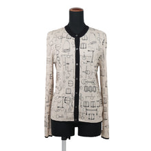Load image into Gallery viewer, HERMES Cardigan with Cahiers du Corporteur print Size 38 Beige Pierre Histori Cashmere70% Silk30%