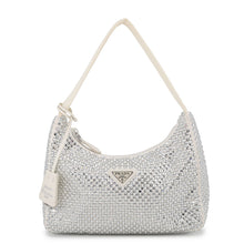 将图像加载到图库查看器中,PRADA Re-Edition 2000 Handbag White1BC515 Satin Rhinestone