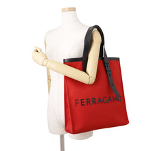 将图像加载到图库查看器中,Ferragamo Logo tote Red/Black241297 764871 Canvas Leather