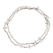 Load image into Gallery viewer, CHANEL Pearl Long Necklace Silver Metal Faux Pearl Rhinestone