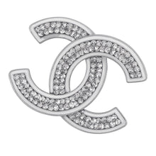 Load image into Gallery viewer, CHANEL CC Logo Rhinestone Brooch Silver/White Metal Rhinestone Enamel