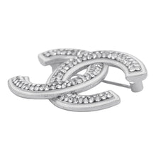 Load image into Gallery viewer, CHANEL CC Logo Rhinestone Brooch Silver/White Metal Rhinestone Enamel