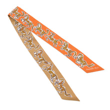 Load image into Gallery viewer, HERMES Twilly Horse of Liberty Chevaux en Liberte Orange・Cui / Beige・Dore / White Silk100%