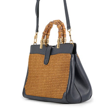 Load image into Gallery viewer, GUCCI Japan Limited Edition GG Marmont Bamboo Handbag Navy/Brown655657 Raffia Leather