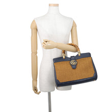 Load image into Gallery viewer, GUCCI Japan Limited Edition GG Marmont Bamboo Handbag Navy/Brown655657 Raffia Leather