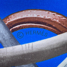 Load image into Gallery viewer, HERMES Giant Square PROJETS CARRES Size 140 Blue Roy/Etoupe Silk100%