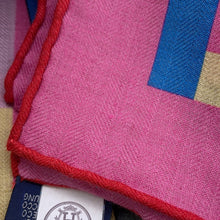 Load image into Gallery viewer, HERMES Carre Jean VoisTulle en Equilivre Size 140 Rose Bonbon / Blue Ardoise / Khaki Cashmere70% Silk30%